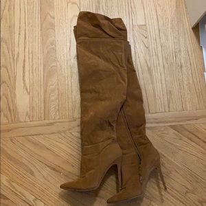 Camel thigh high boots